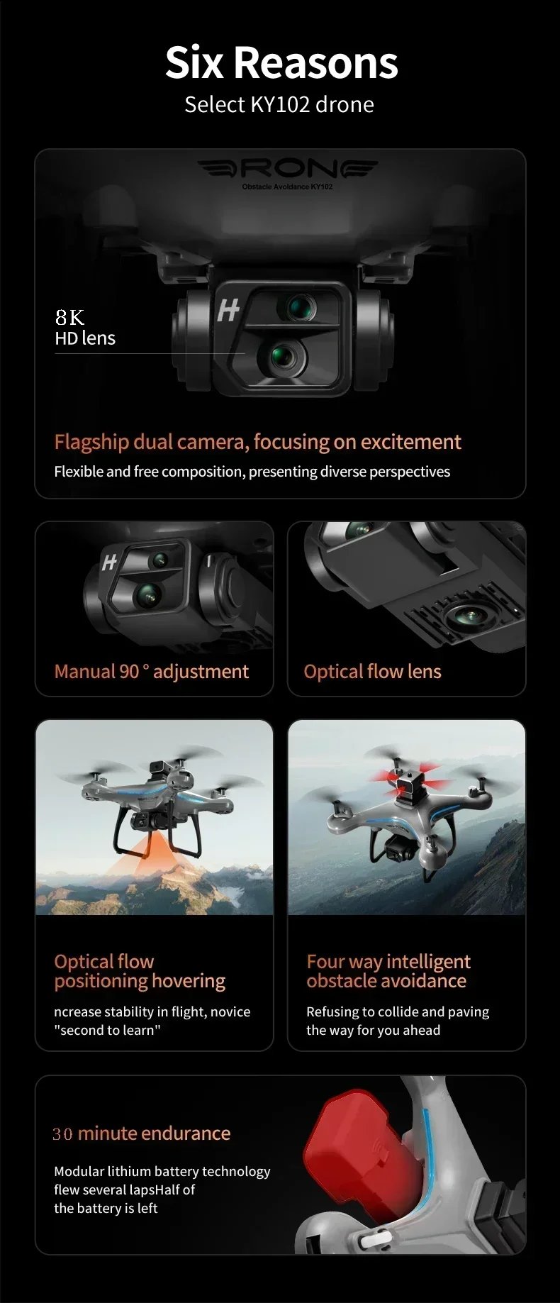 KY102 Drone Professional 8K HD Dual Camera Aerial 360 Obstacle Avoidance Optical Flow Four-Axis RC Aerocraft Drone 2024 New Toy