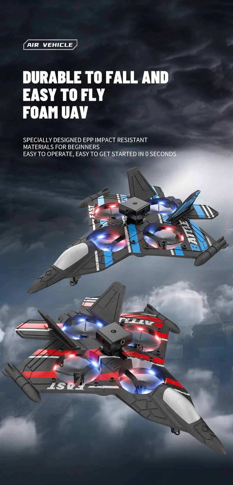 RC Plane with Camera Helicopter Remote Control Aircraft Obstacle Avoidance Fighter 2.4G Airplane EPP Foam Plane Children Toys