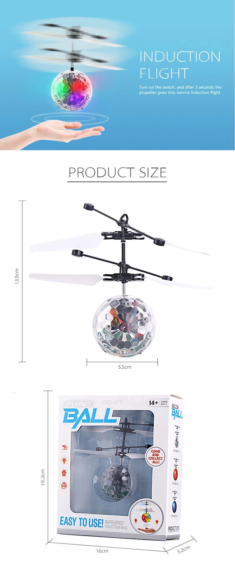 Flying Luminous Ball RC Kid's Flying Ball Anti-stress Drone Helicopter Infrared Induction Aircraft Remote Control Toys Gifts