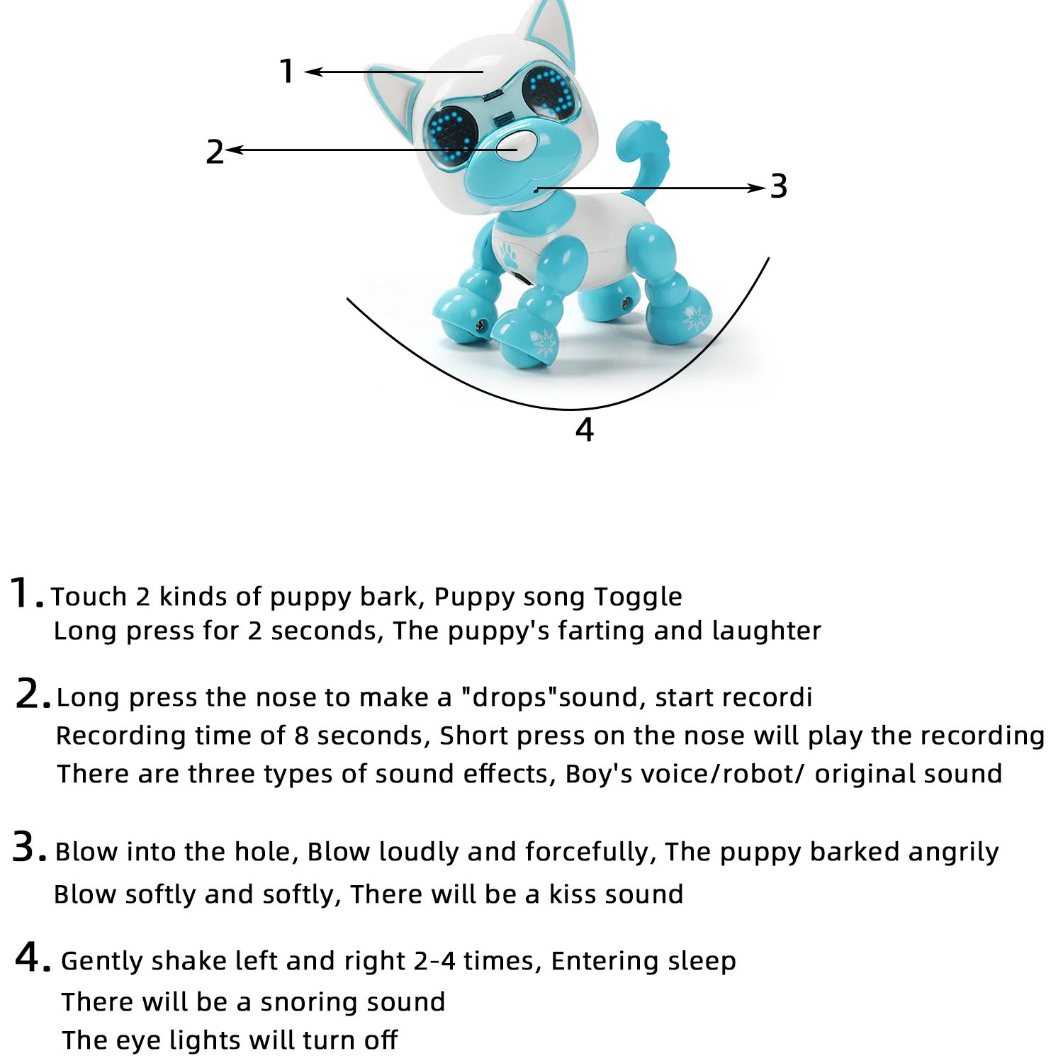 Early education intelligent recording dog, touch sensing singing, children's interactive toy robot dog with lighting