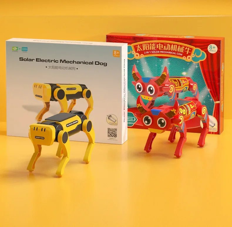 New Emo Robot Solar Electric Mechanical Dog Cow Children Educational Assembly Tech Puzzle Toy Bionic Smart Robot Dog Toys Gifts