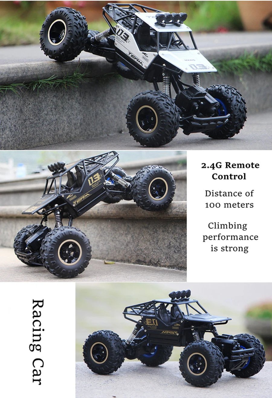 4WD RC Car Off Road 4x4 Remote Control Cars Radio Buggy Truck Racing Drift with Led Lights Toys Gift for Boys Girls Children Kid