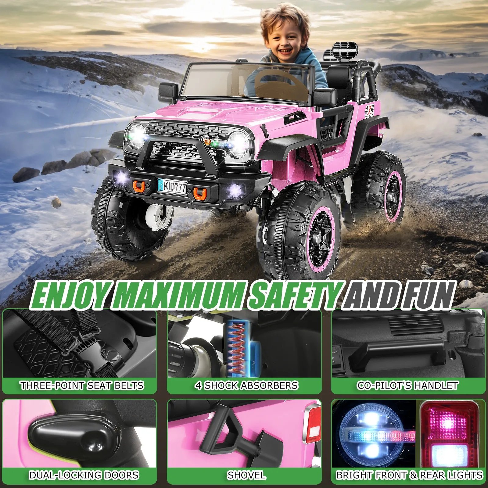 24V 2-Seater Kids Ride on Truck Electric Car 4WD/2WD Switchable 7AH Battery Powered Ride on Toy w/ 4x100W Motor, 3 Speeds, 24V 2-Seater Kids Ride on Truck Electric Car 4WD/2WD Switchable 7AH Battery Powered Ride on Toy w/ 4x100W Motor, 3 Speeds,