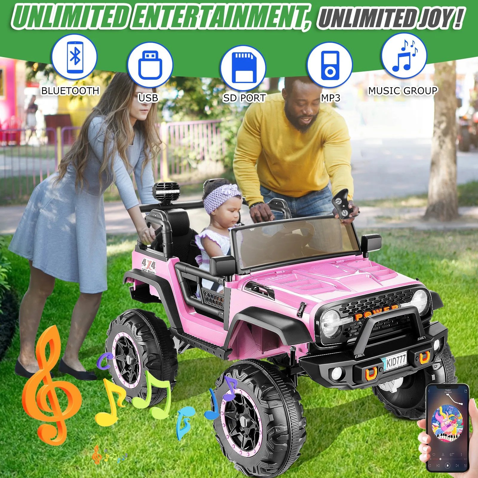 24V 2-Seater Kids Ride on Truck Electric Car 4WD/2WD Switchable 7AH Battery Powered Ride on Toy w/ 4x100W Motor, 3 Speeds, 24V 2-Seater Kids Ride on Truck Electric Car 4WD/2WD Switchable 7AH Battery Powered Ride on Toy w/ 4x100W Motor, 3 Speeds,