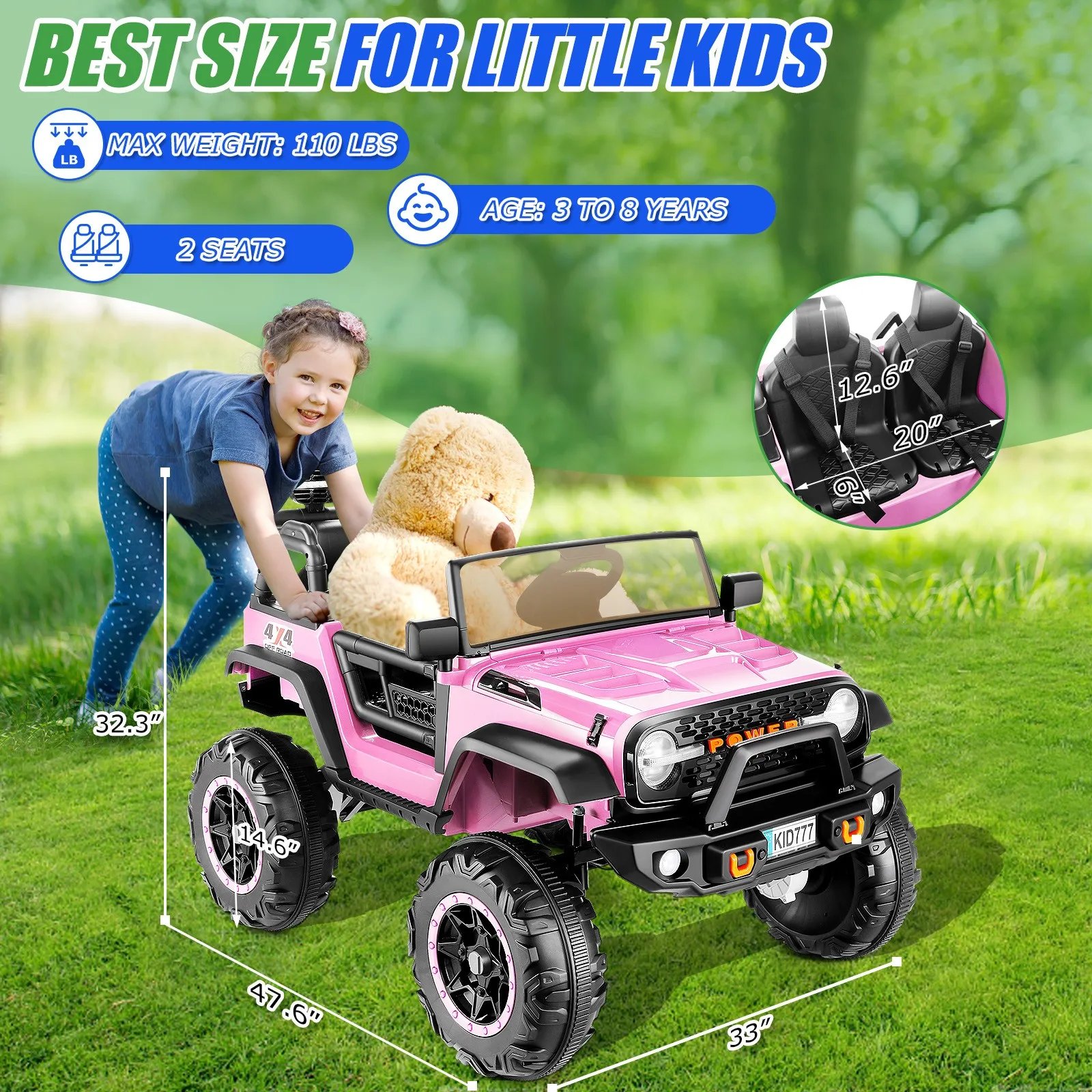 24V 2-Seater Kids Ride on Truck Electric Car 4WD/2WD Switchable 7AH Battery Powered Ride on Toy w/ 4x100W Motor, 3 Speeds, 24V 2-Seater Kids Ride on Truck Electric Car 4WD/2WD Switchable 7AH Battery Powered Ride on Toy w/ 4x100W Motor, 3 Speeds,