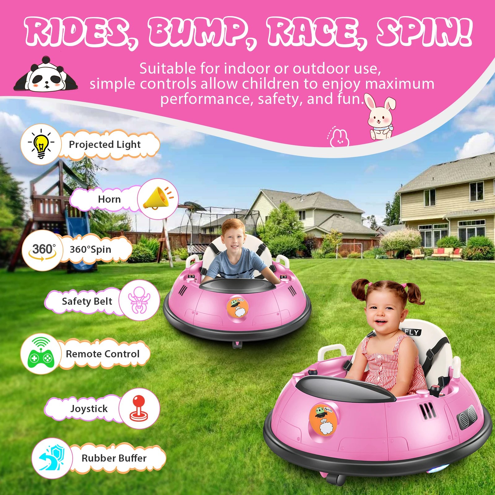 12V Bumper Car Ride on, Kids Electric Baby Bumper Car for Toddlers, Toys for Girls Boys W/ 5-Point Seat Belt, 3-Speeds 12V Bumper Car Ride on, Kids Electric Baby Bumper Car for Toddlers, Toys for Girls Boys W/ 5-Point Seat Belt, 3-Speeds