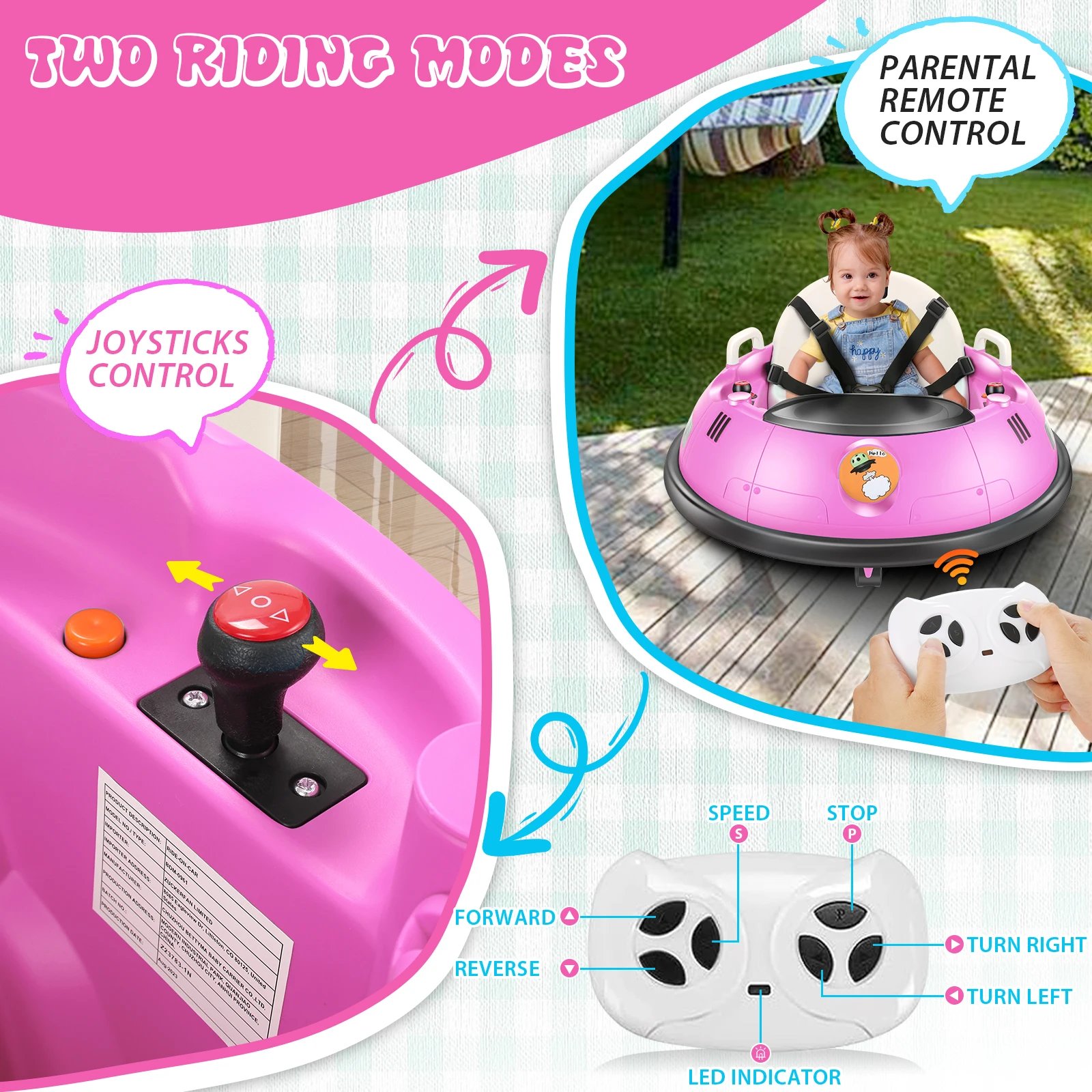 12V Bumper Car Ride on, Kids Electric Baby Bumper Car for Toddlers, Toys for Girls Boys W/ 5-Point Seat Belt, 3-Speeds 12V Bumper Car Ride on, Kids Electric Baby Bumper Car for Toddlers, Toys for Girls Boys W/ 5-Point Seat Belt, 3-Speeds