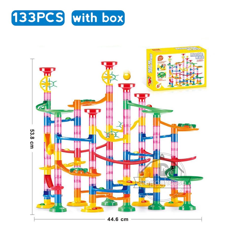 Marble Run Race Track Building Blocks Kids 3D Maze Ball Roll Toy DIY Marble Run Race Coaster Set 80/105/109/133pc Christmas Gift