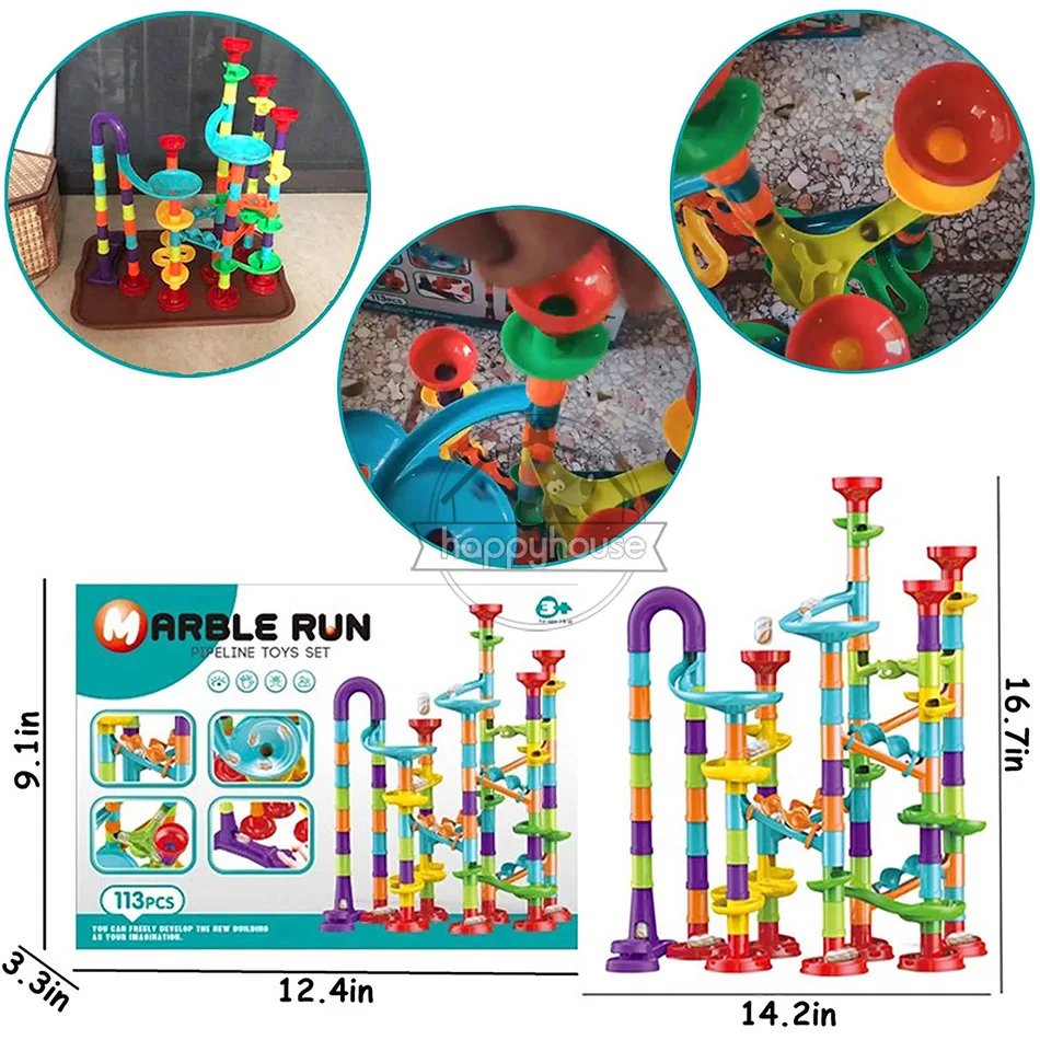 Marble Run Race Track Building Blocks Kids 3D Maze Ball Roll Toy DIY Marble Run Race Coaster Set 80/105/109/133pc Christmas Gift