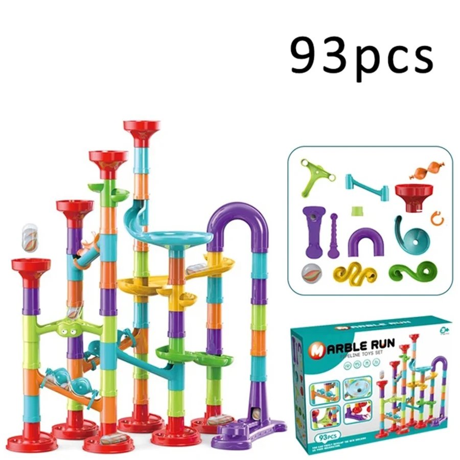 DIY Construction Marble Run Race Track Building Blocks Kids 3D Maze Ball Roll Toys Children Christmas Gift 45/93/113/142pcs Set
