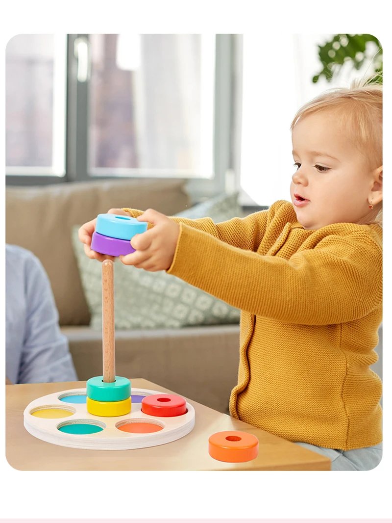 Children Montessori Rainbow Blocks Wooden Toy Fine Motor Training Color Shape Matching Stacking Game Educational Toy For Toddler
