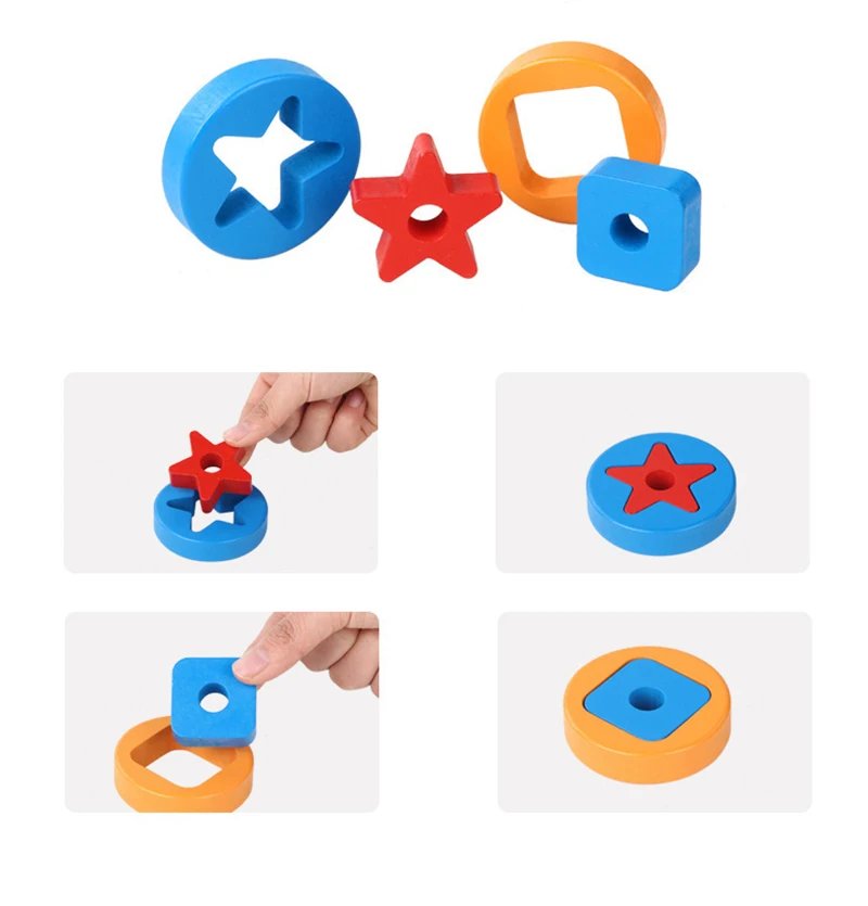 Children Montessori Rainbow Blocks Wooden Toy Fine Motor Training Color Shape Matching Stacking Game Educational Toy For Toddler