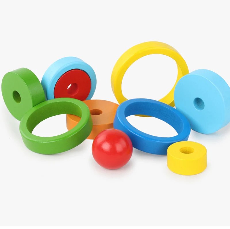 Children Montessori Rainbow Blocks Wooden Toy Fine Motor Training Color Shape Matching Stacking Game Educational Toy For Toddler