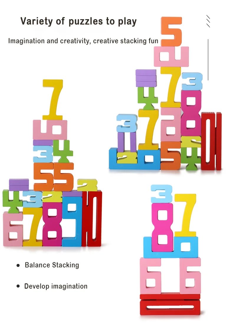 Wooden educational digital blocks, creative puzzles, stacking toys, fun brain-burning, early education topics, Montessori style