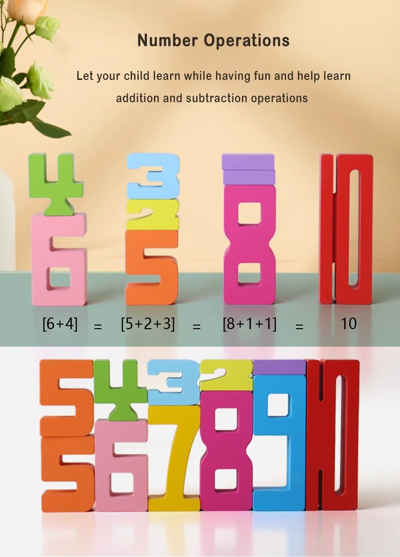 Wooden educational digital blocks, creative puzzles, stacking toys, fun brain-burning, early education topics, Montessori style