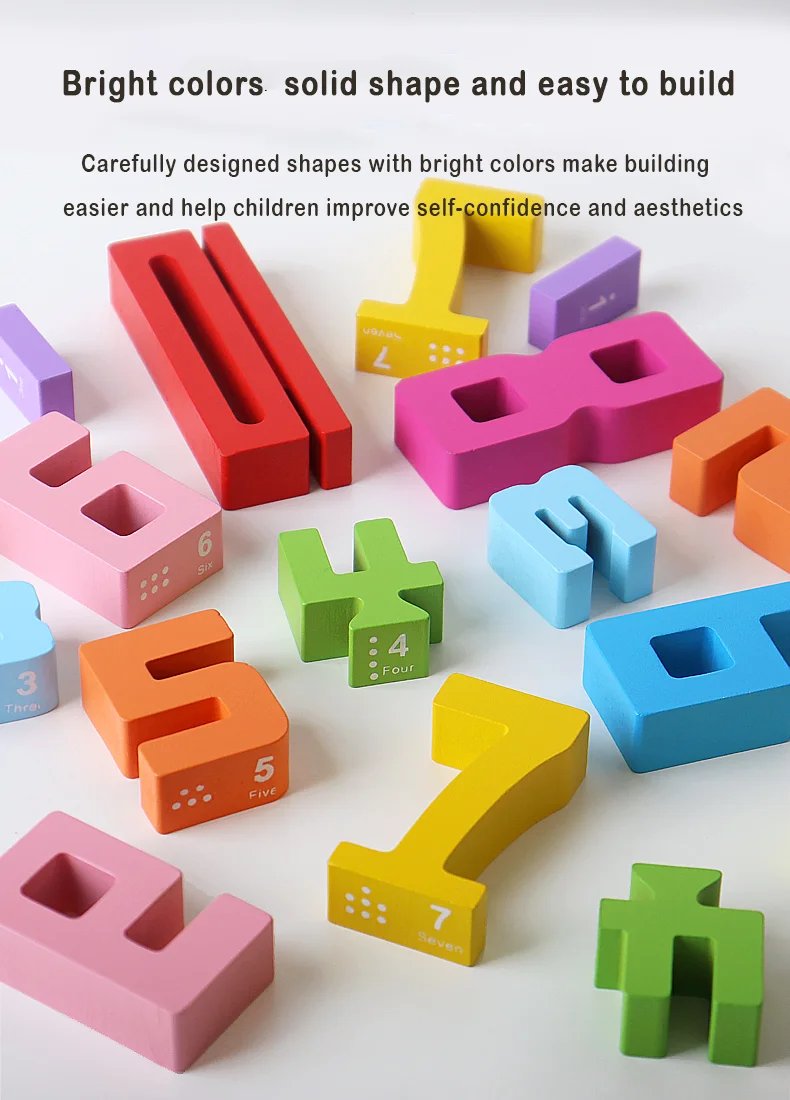 Wooden educational digital blocks, creative puzzles, stacking toys, fun brain-burning, early education topics, Montessori style