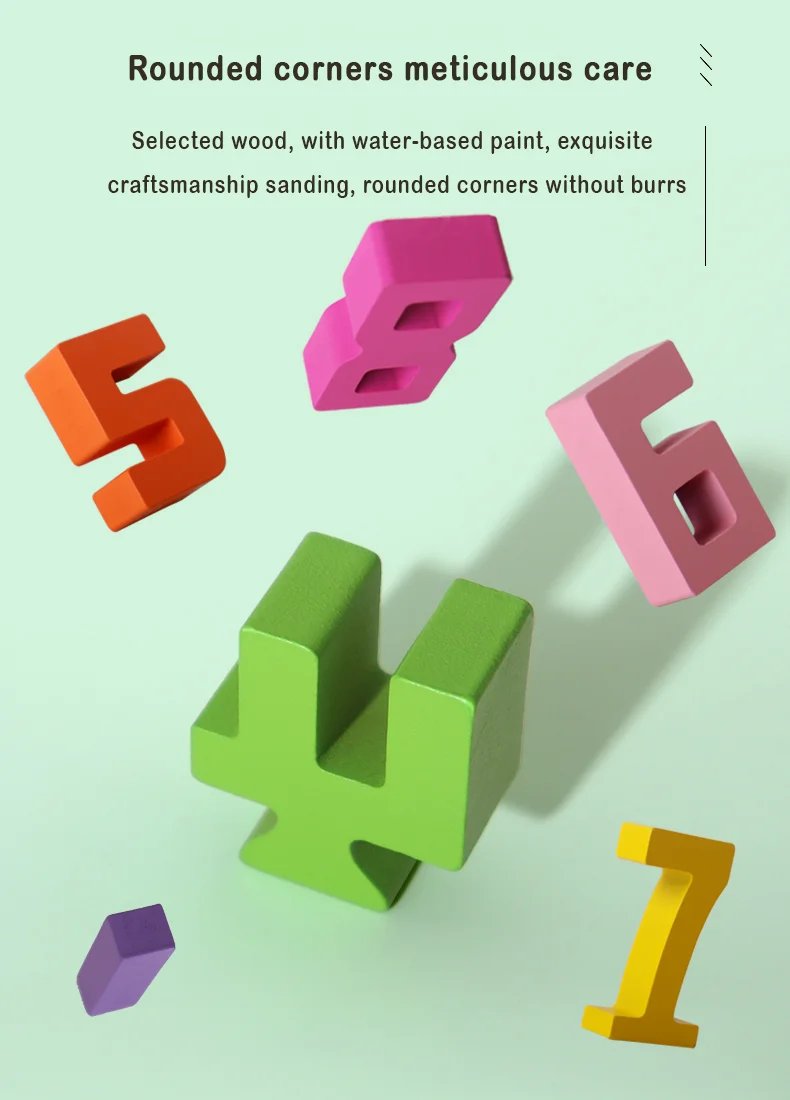 Wooden educational digital blocks, creative puzzles, stacking toys, fun brain-burning, early education topics, Montessori style