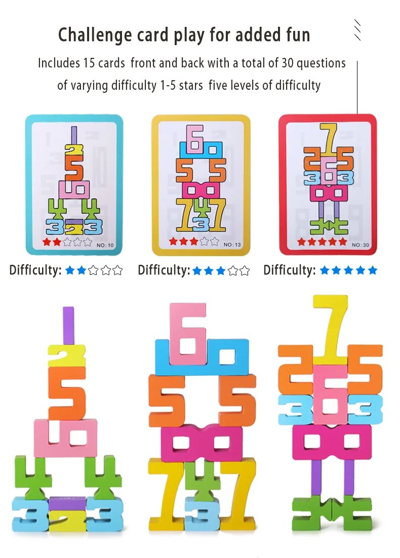 Wooden educational digital blocks, creative puzzles, stacking toys, fun brain-burning, early education topics, Montessori style