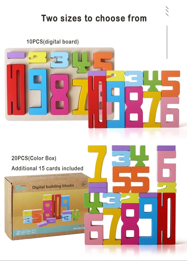 Wooden educational digital blocks, creative puzzles, stacking toys, fun brain-burning, early education topics, Montessori style