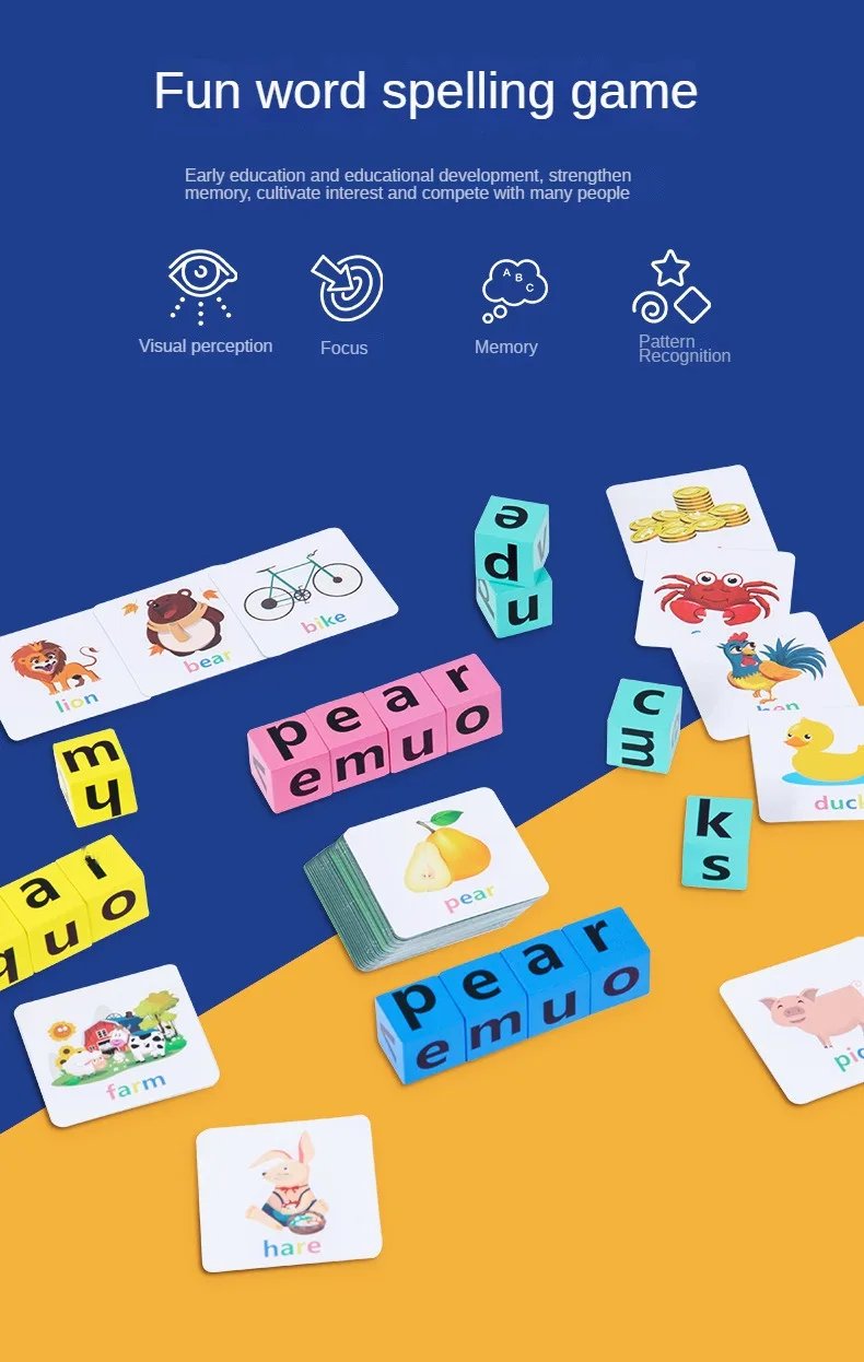 Children's Wooden Montessori Letters Block Cognitive Pairing Puzzle Learning Word Matching Puzzle Education Toys Battle Game