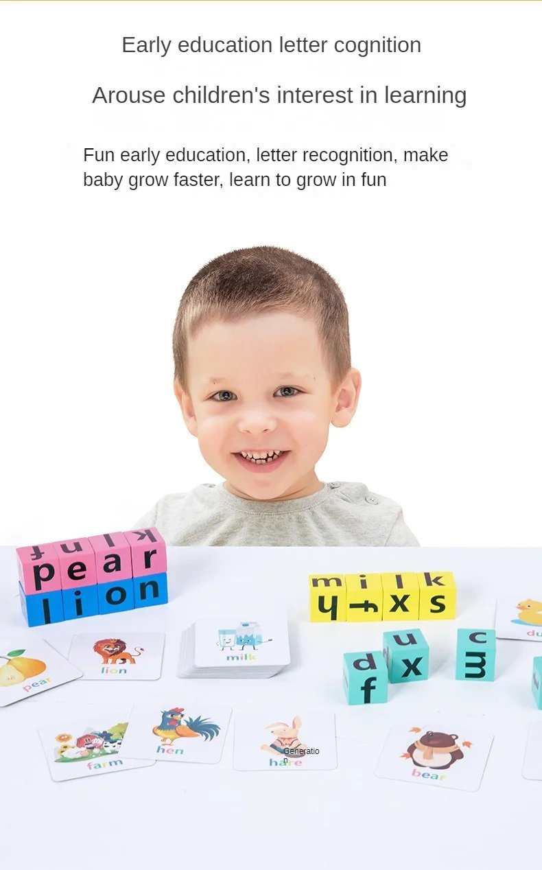 Children's Wooden Montessori Letters Block Cognitive Pairing Puzzle Learning Word Matching Puzzle Education Toys Battle Game