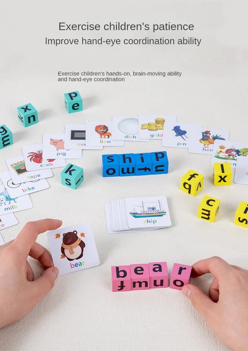 Children's Wooden Montessori Letters Block Cognitive Pairing Puzzle Learning Word Matching Puzzle Education Toys Battle Game