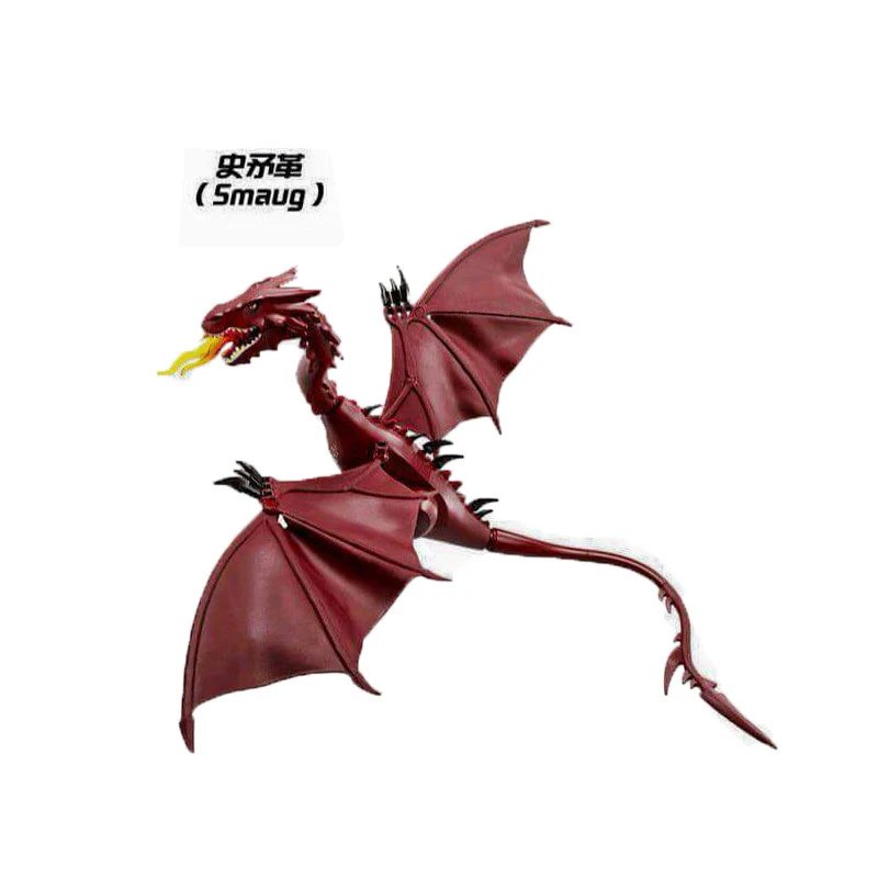 Magic Medieval Series Flying Dragon Red Smaug Flame Dragon Building Blocks With Soft Wings DIY Bircks Toys For Boys Xmas Gift