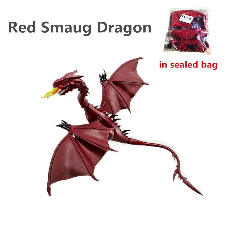 Magic Medieval Series Flying Dragon Red Smaug Flame Dragon Building Blocks With Soft Wings DIY Bircks Toys For Boys Xmas Gift