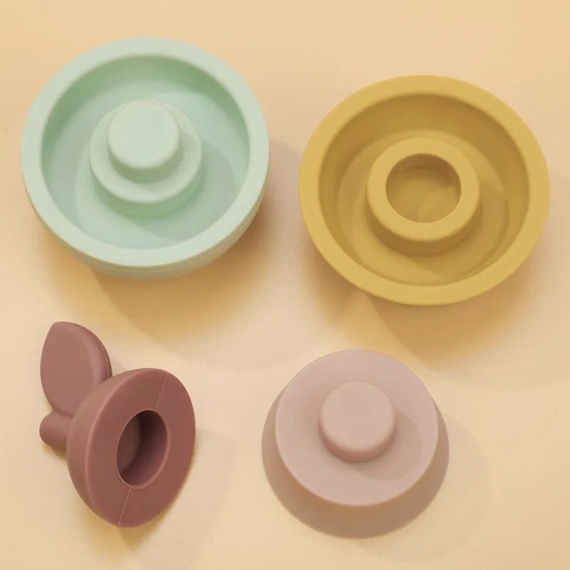 Silicone Stacking Toys Baby Building Blocks Fruit Nesting Design Bpa Free Soft Silicone Stickers Stacking Block Rubber Teething
