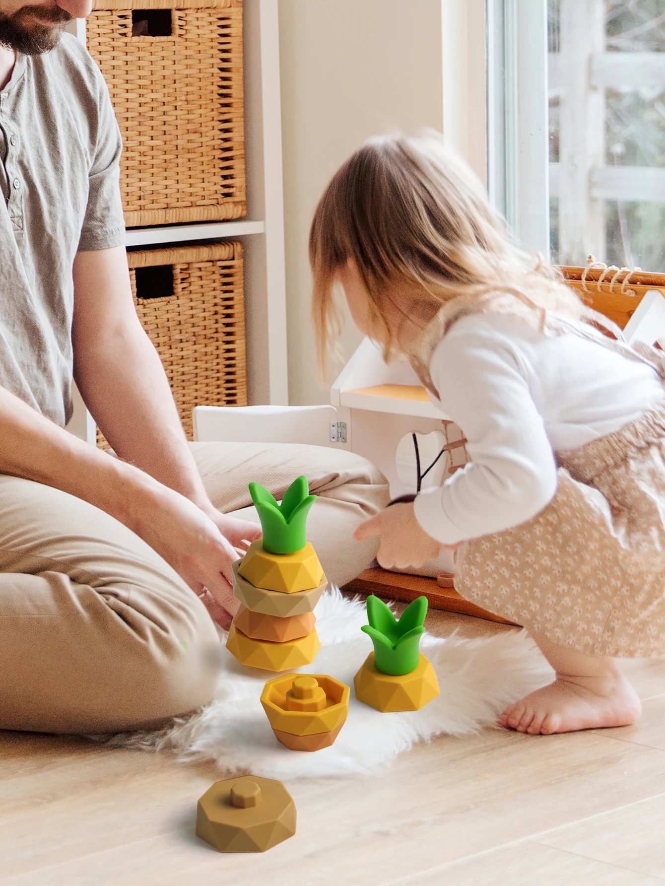 Silicone Stacking Toys Baby Building Blocks Fruit Nesting Design Bpa Free Soft Silicone Stickers Stacking Block Rubber Teething