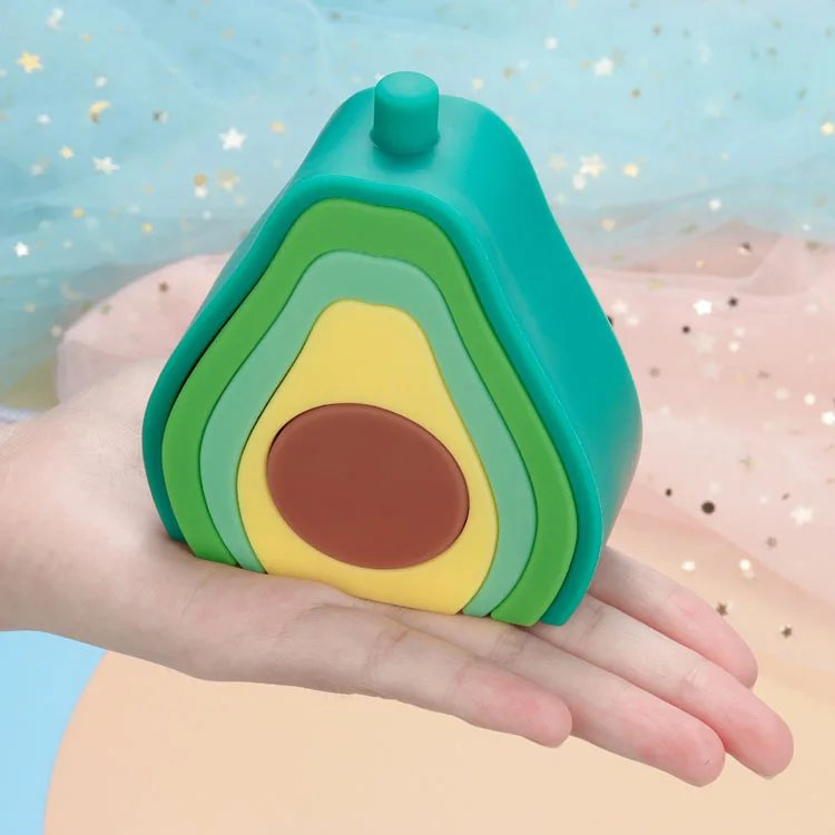 Silicone Stacking Toys Baby Building Blocks Fruit Nesting Design Bpa Free Soft Silicone Stickers Stacking Block Rubber Teething