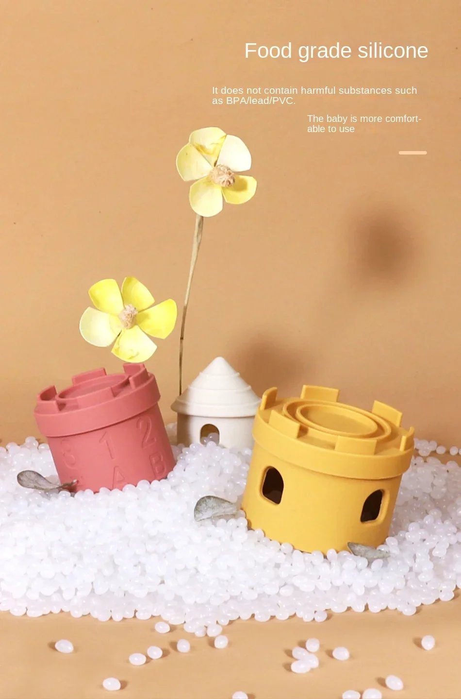 Baby Cartoon Silicone Castle Stack Cup Toys Color Digital Cognitive Building Blocks for Kids Montessori Early Education Toy Gift