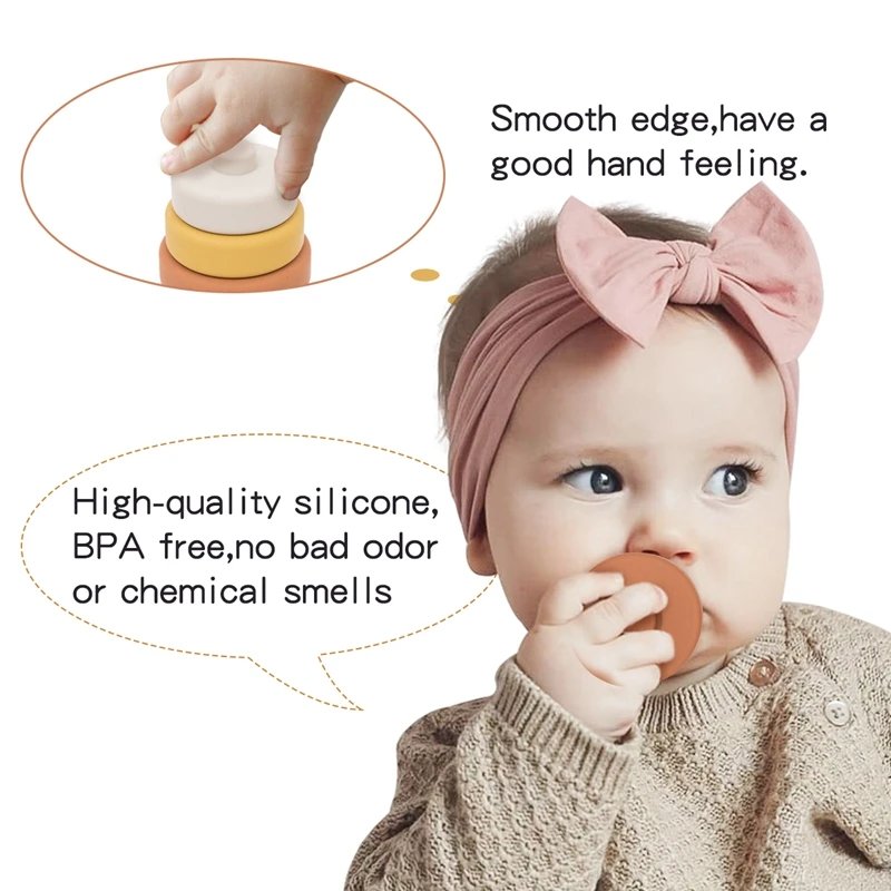 6pcs Baby Toy Soft Building Blocks Silicone Stacking Blocks Round Shape Silicone Construction Toy Rubber Teethers Montessori Toy