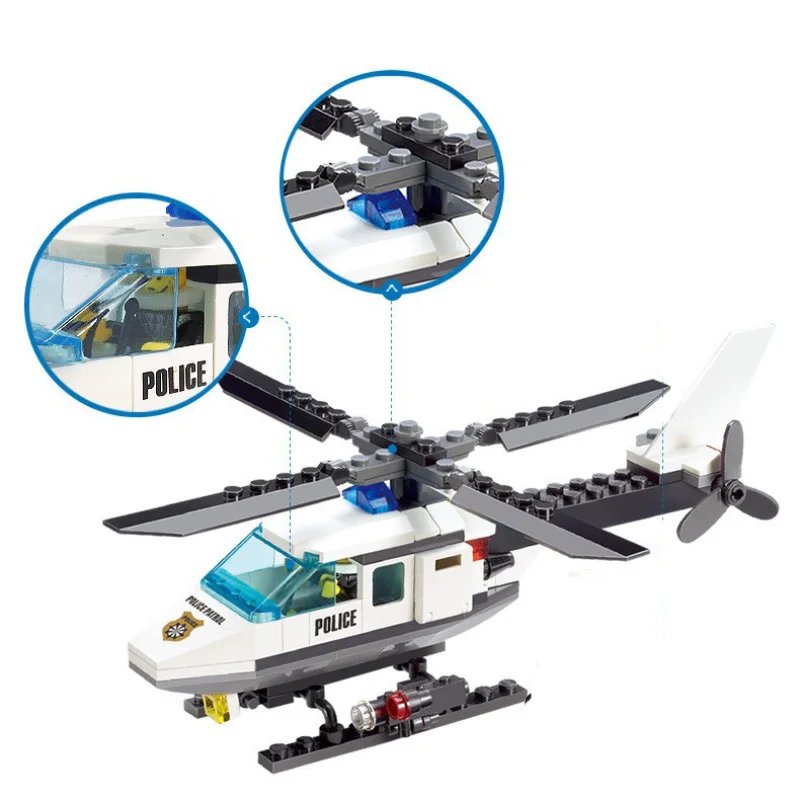 102pcs Police Helicopter Creative Building Blocks DIY City Police Series Boys Bricks Toys Children Gifts