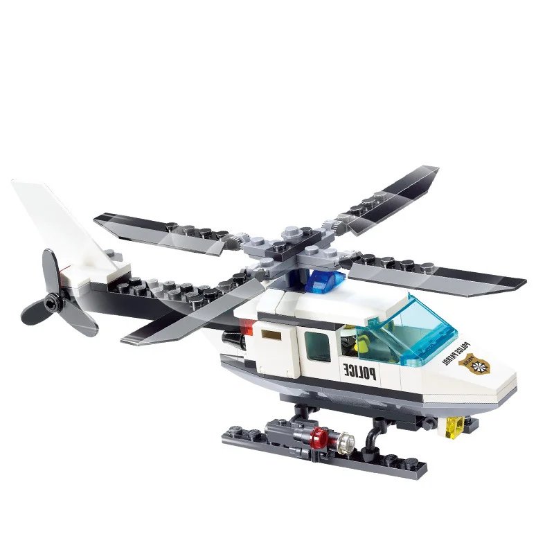 102pcs Police Helicopter Creative Building Blocks DIY City Police Series Boys Bricks Toys Children Gifts