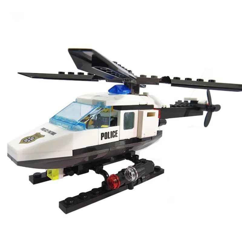 102pcs Police Helicopter Creative Building Blocks DIY City Police Series Boys Bricks Toys Children Gifts