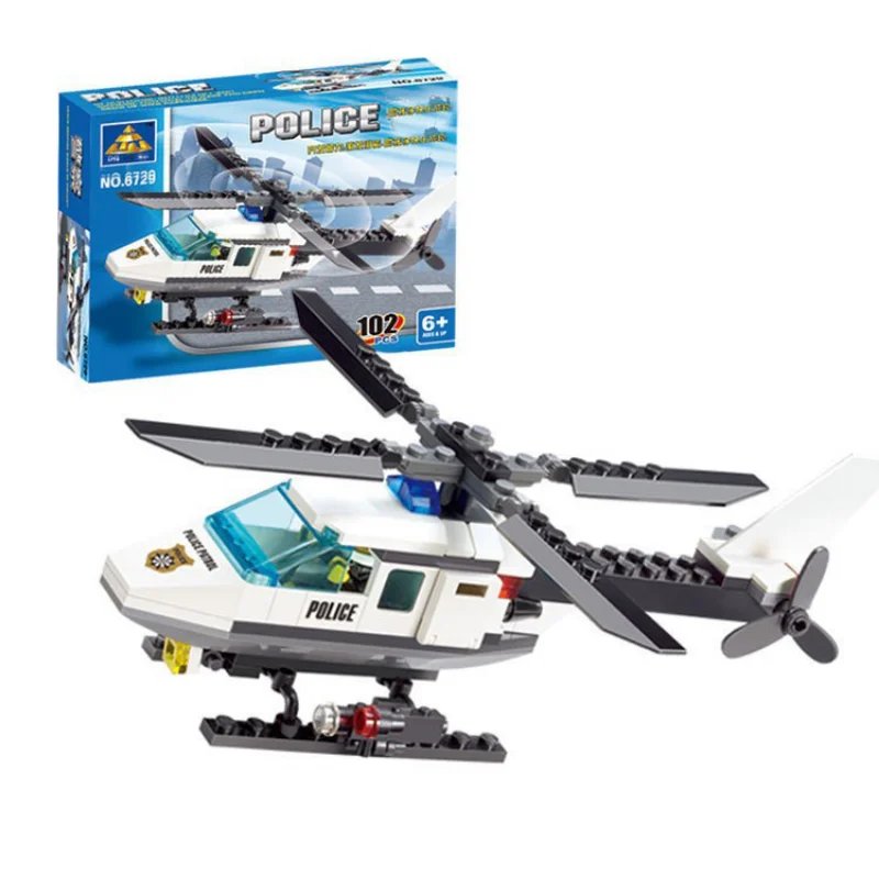 102pcs Police Helicopter Creative Building Blocks DIY City Police Series Boys Bricks Toys Children Gifts