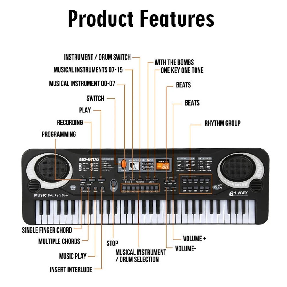 Kids Electronic Piano Keyboard 61 Keys Organ with Microphone / 24 Keys Education Toys Musical Instrument Gift for Child Beginner