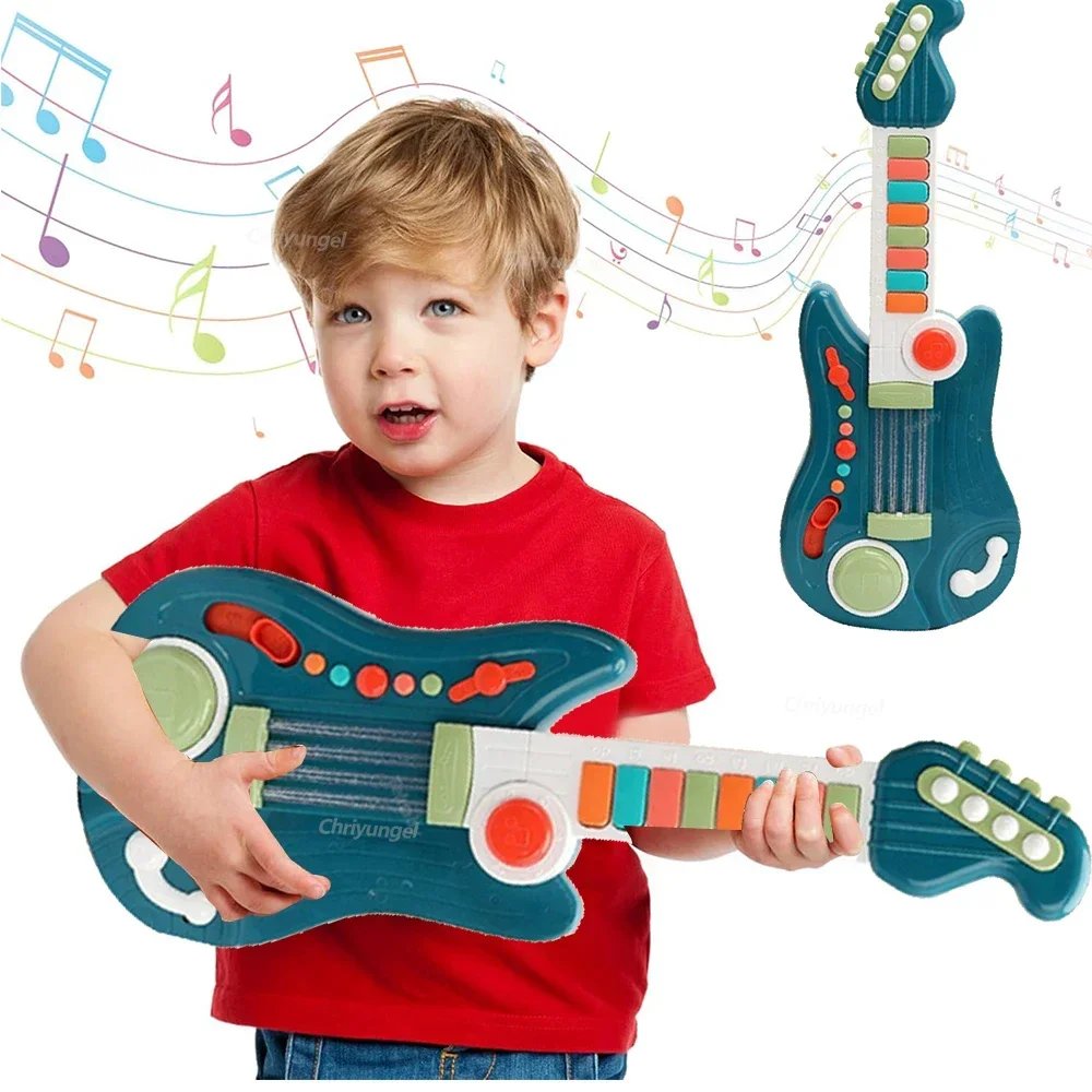 Kids Guitar 3 in 1 Folding Musical Instrument Toddler Electronic Guitar Piano Drum Educational Toys Birthday Gift for Girl Boy