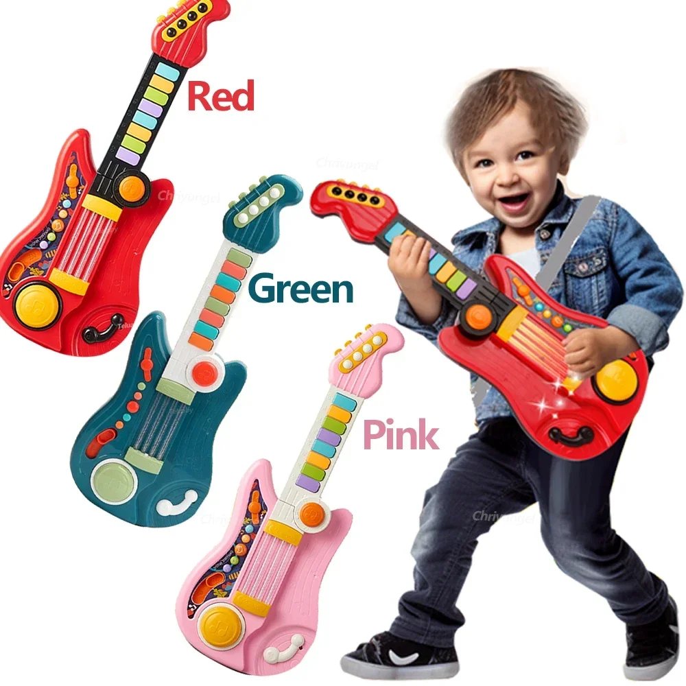 Kids Guitar 3 in 1 Folding Musical Instrument Toddler Electronic Guitar Piano Drum Educational Toys Birthday Gift for Girl Boy