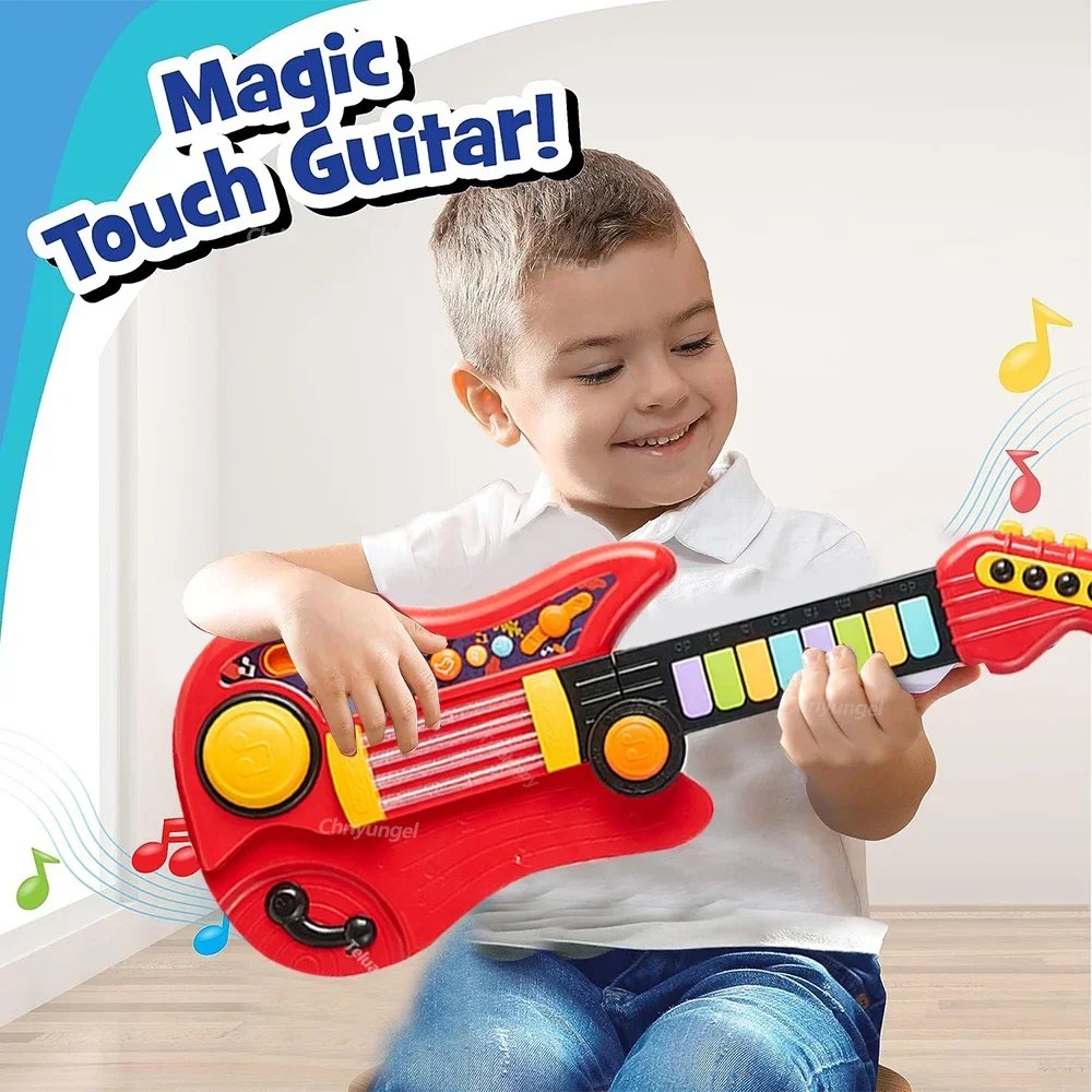 Kids Guitar 3 in 1 Folding Musical Instrument Toddler Electronic Guitar Piano Drum Educational Toys Birthday Gift for Girl Boy