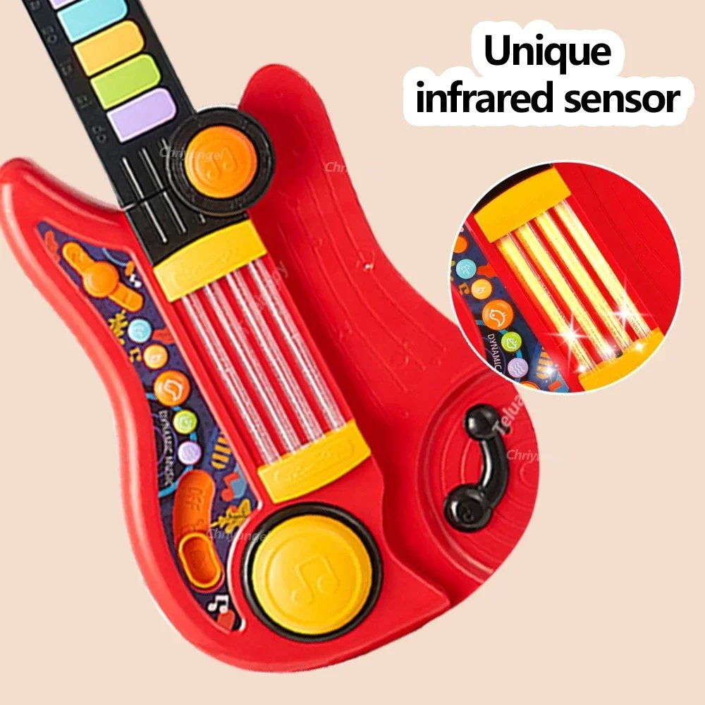 Kids Guitar 3 in 1 Folding Musical Instrument Toddler Electronic Guitar Piano Drum Educational Toys Birthday Gift for Girl Boy