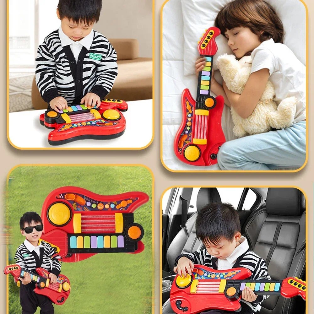 Kids Guitar 3 in 1 Folding Musical Instrument Toddler Electronic Guitar Piano Drum Educational Toys Birthday Gift for Girl Boy