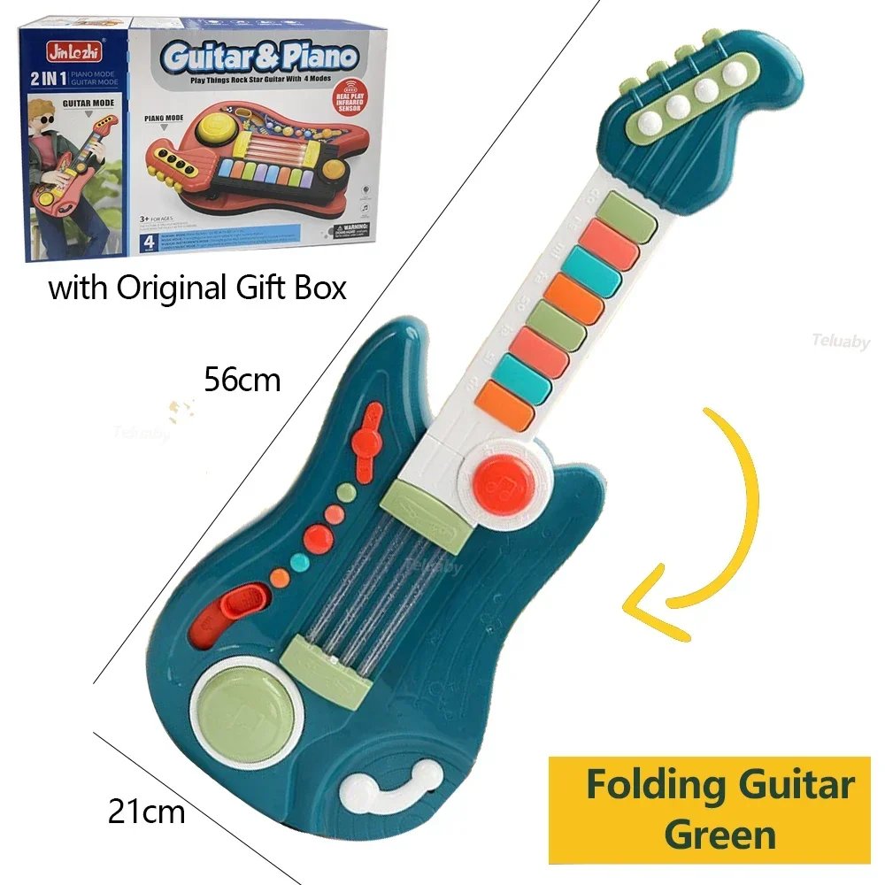 Kids Guitar 3 in 1 Folding Musical Instrument Toddler Electronic Guitar Piano Drum Educational Toys Birthday Gift for Girl Boy