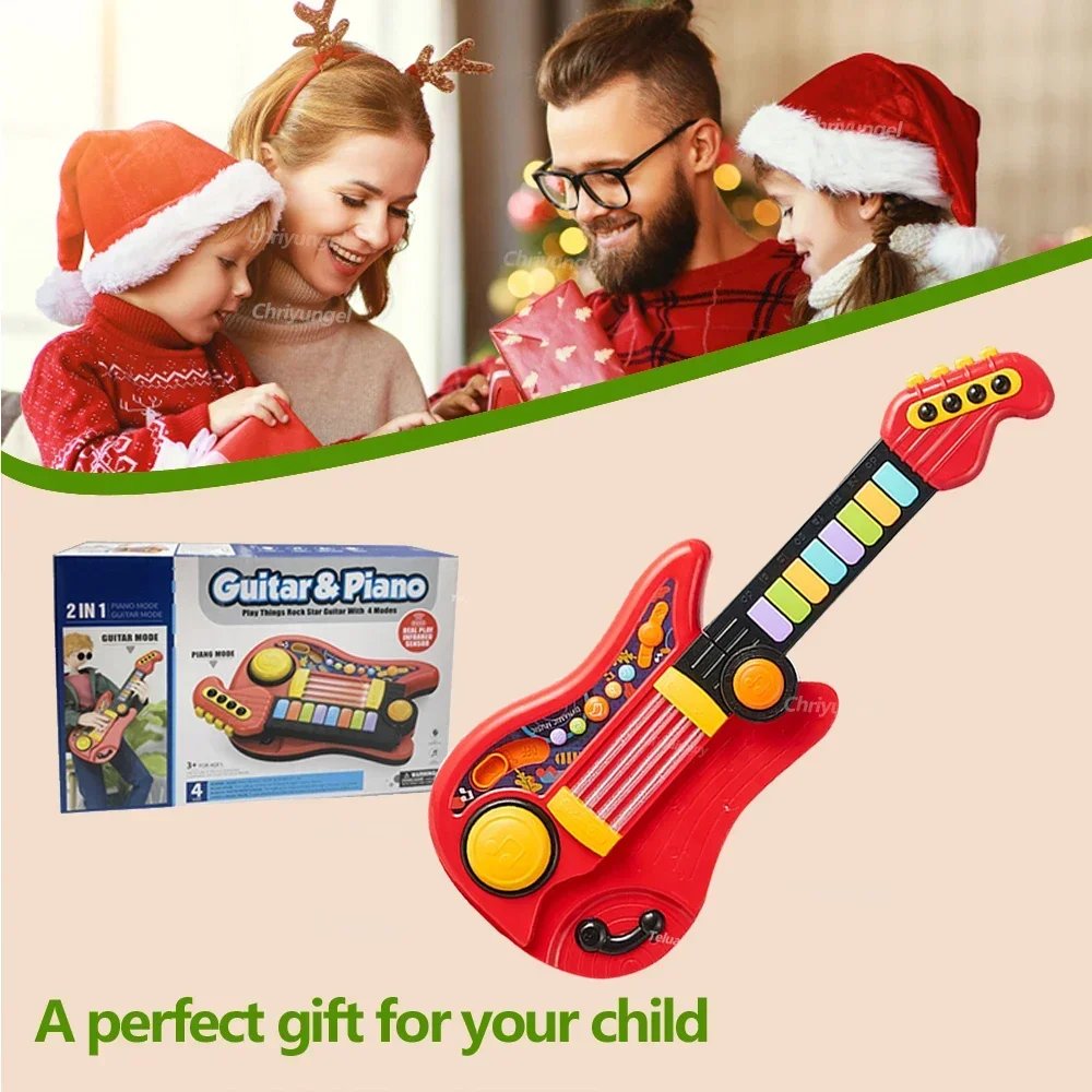 Kids Guitar 3 in 1 Folding Musical Instrument Toddler Electronic Guitar Piano Drum Educational Toys Birthday Gift for Girl Boy