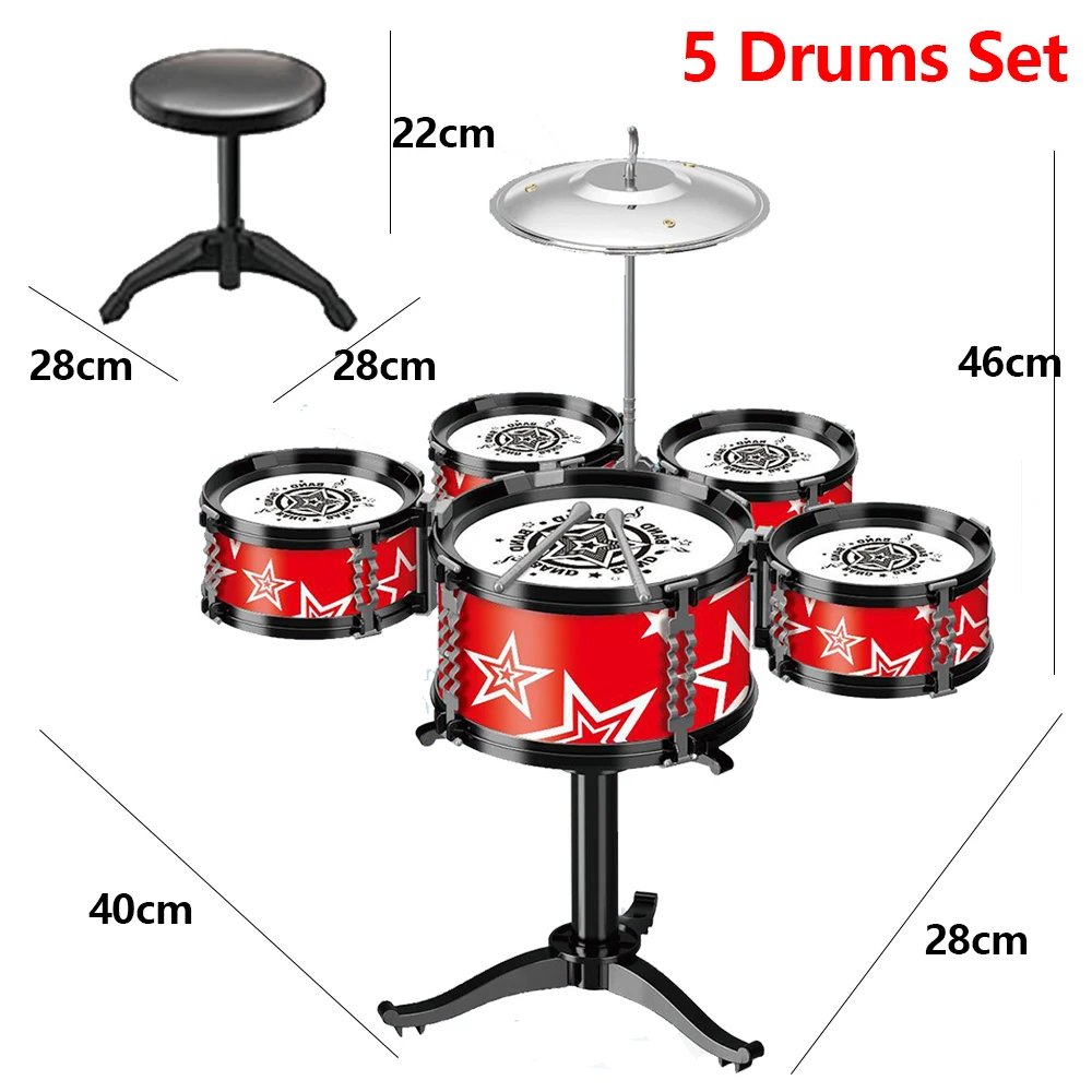 Children's Jazz Drum Set 3 drums/5 small stools Drum Stick Set Children's Music Development Intelligence Education Toy Gifts