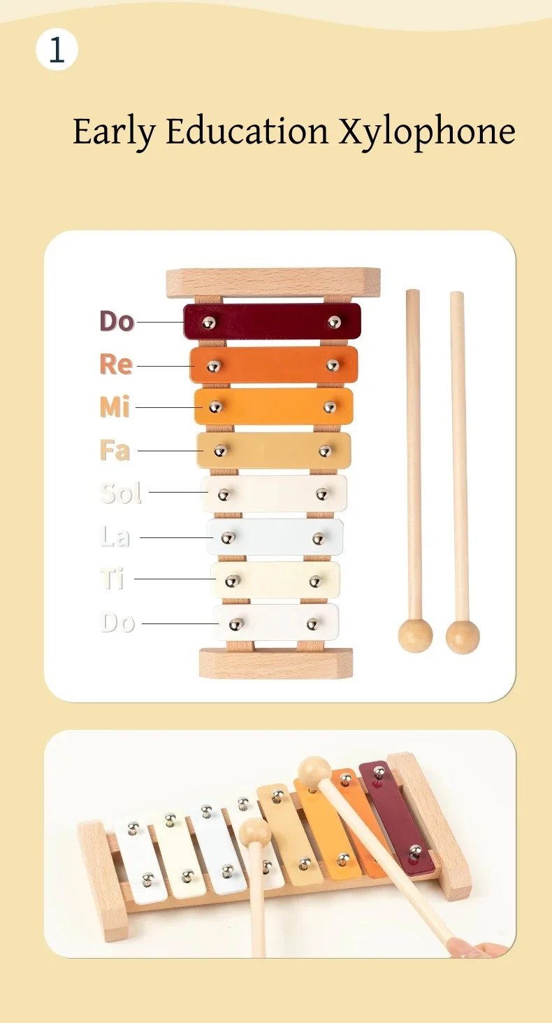 Baby Musical Instruments Montessori Wooden Toys,Percussion Xylophone Set for Toddlers,Preschool Educational Gifts