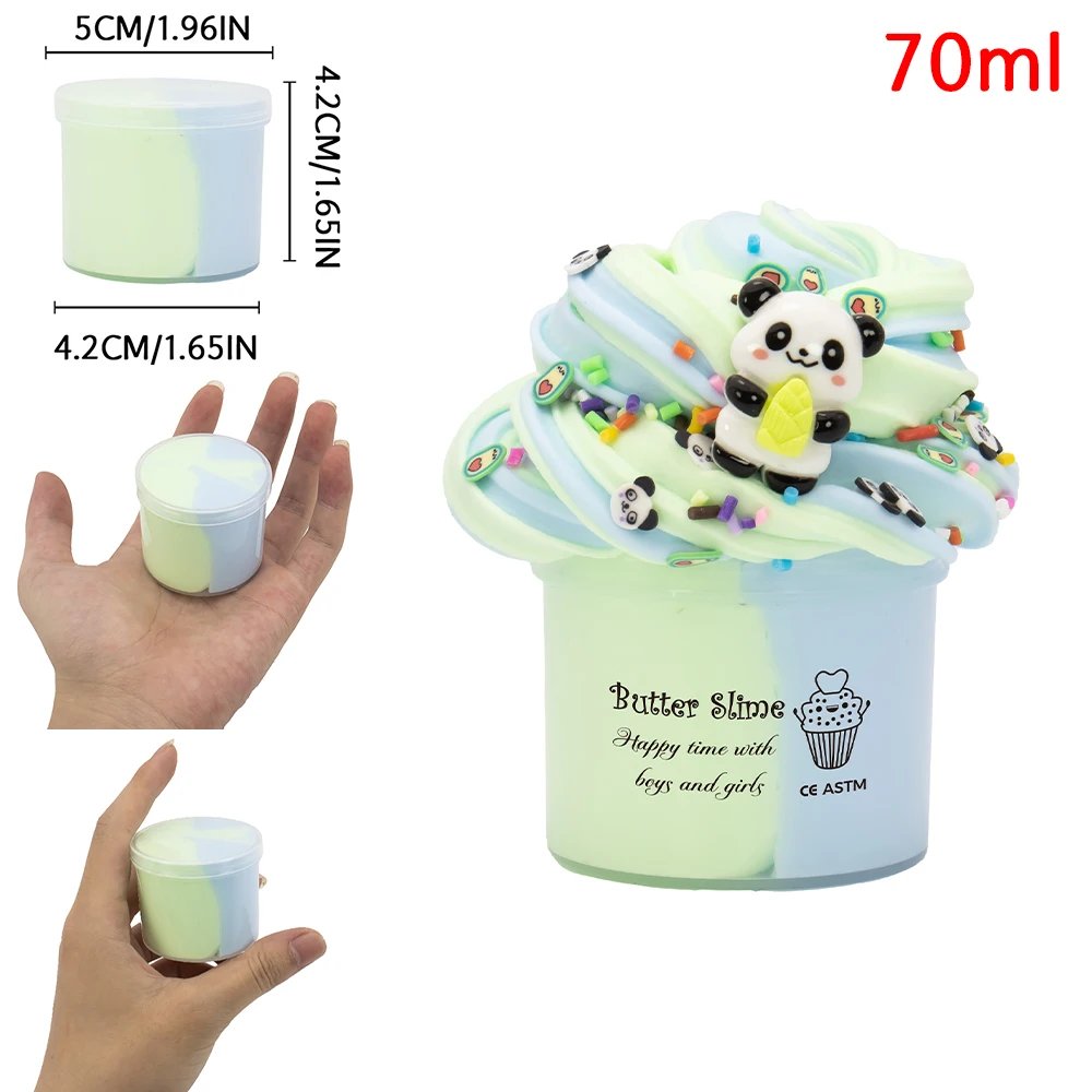 70ml Butter Fluffy Slime Kit Tortoise Panda Dinosaur Decorate Slime Non Sticky Super Soft Sludge Polymer Clay Toys Birthday Gift