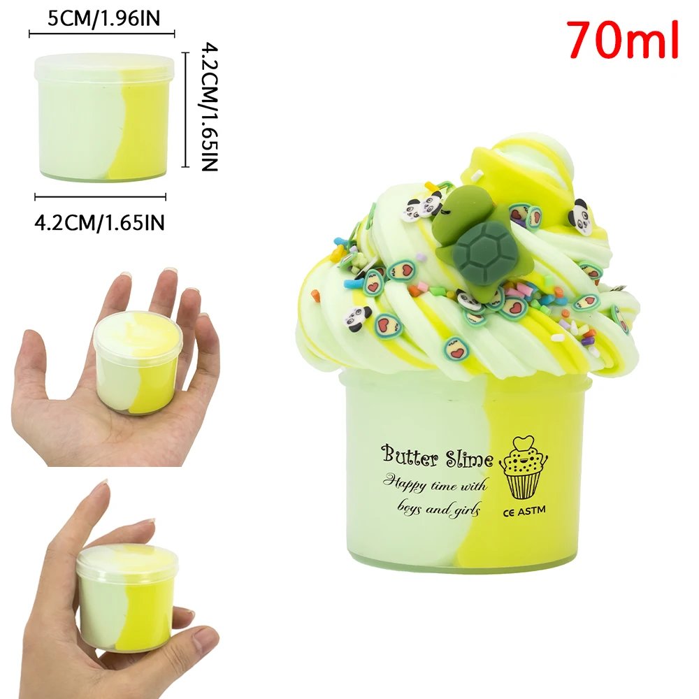 70ml Butter Fluffy Slime Kit Tortoise Panda Dinosaur Decorate Slime Non Sticky Super Soft Sludge Polymer Clay Toys Birthday Gift
