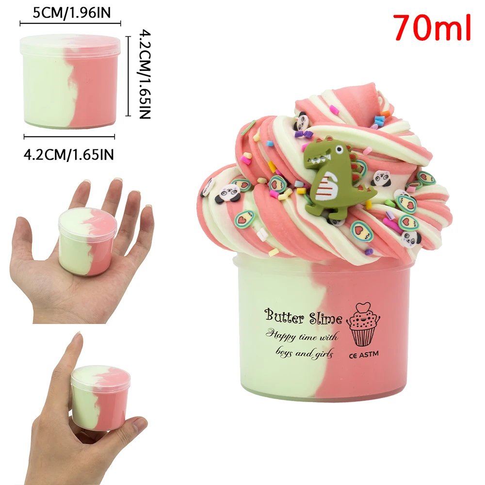 70ml Butter Fluffy Slime Kit Tortoise Panda Dinosaur Decorate Slime Non Sticky Super Soft Sludge Polymer Clay Toys Birthday Gift